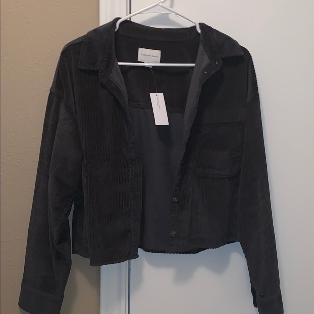 cropped gray corduroy flannel